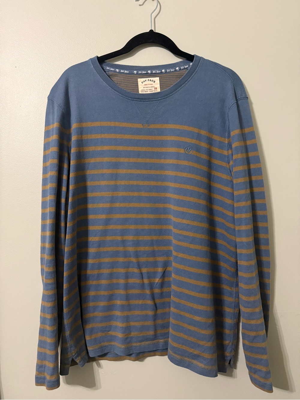 Fat Face Men's Blue and Mustard Striped Long Sleeve Shirt